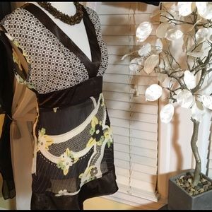 Cute Speechless Top Xl Brn Flowers Yellow/Crm/Grn